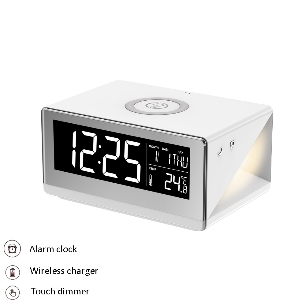 Alarm Clock With Wireless Charger, Table Lamp With Clock