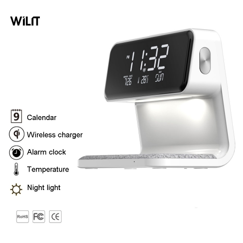 Wireless Charger Bedside Digital Alarm Clock with Night Light Bedroom A26