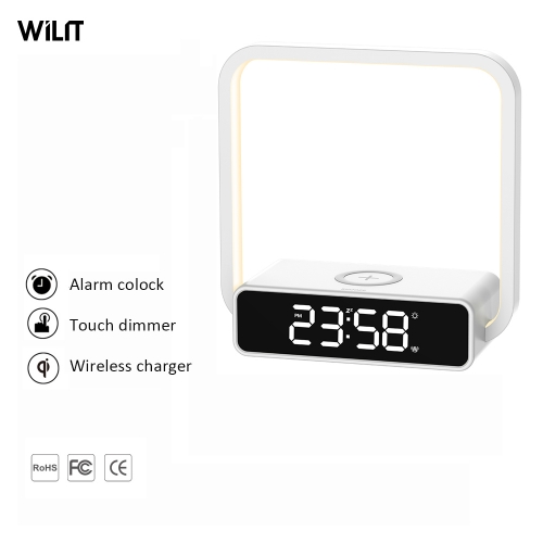 Bedside Night Light Table Lamp Touch Dimmer with Wireless Charger and Digital Clock B18